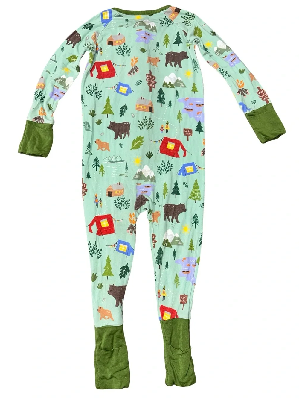 Little Sleepies Baby Size 18 24 Happy Camper Bear Tent One Piece Zipper Pajamas